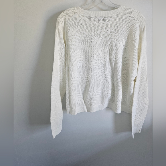 Madewell White Crew Neck Sweater Laser Cut Leaf Pattern - Picture 4 of 5